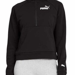 Puma Women's Black Quarter-Zip Cropped Crew Neck Sweatshirt